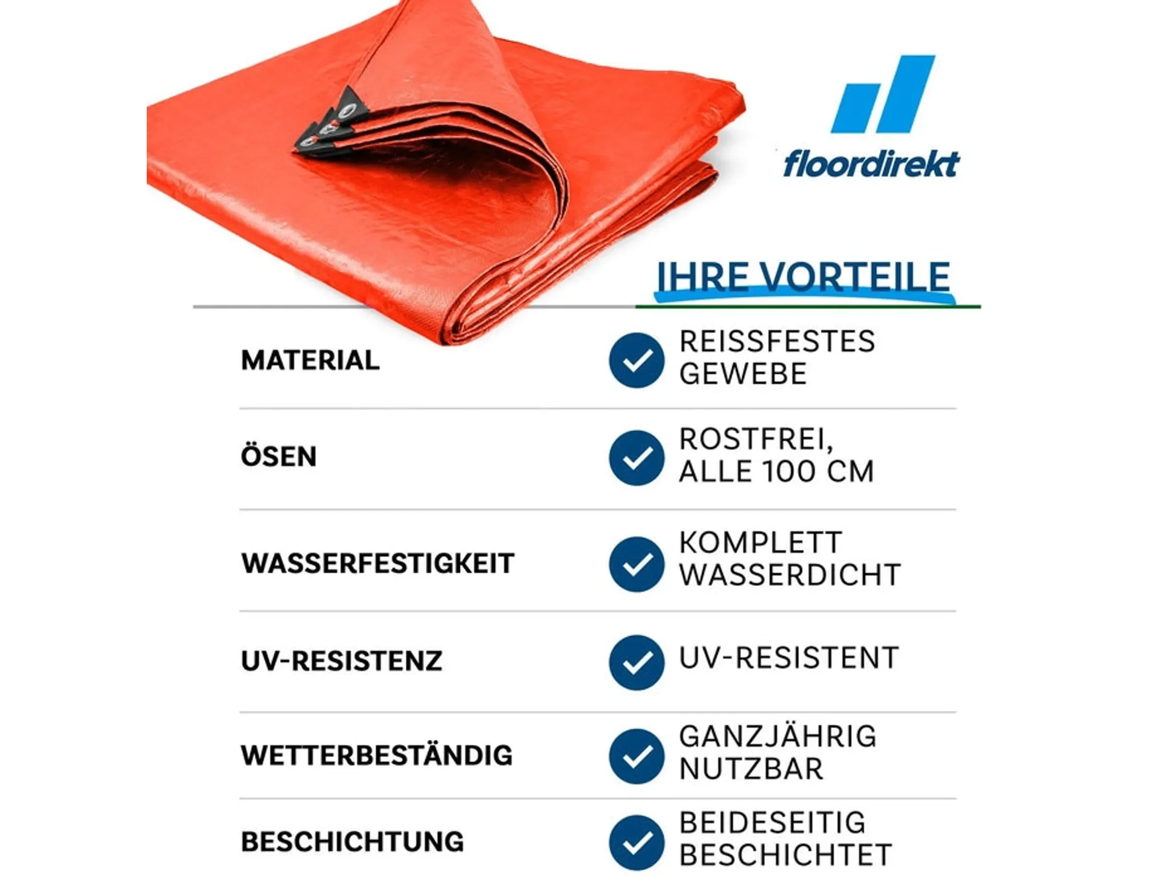 KARAT Abdeckplane 2x3 m, wasserdicht, mit Ösen, 80 g/m2, Orange