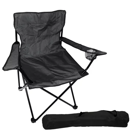 INDA-EXCLUSIV Campingstuhl klappbar mit Getränkehalter Tasche schwarz