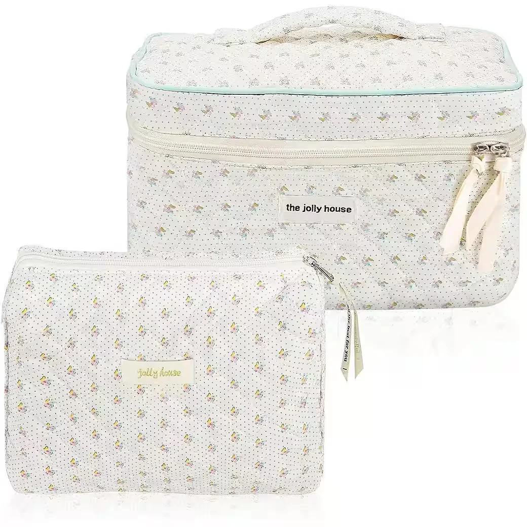 AUCUU Kosmetiktasche groß Damen Reise Make up Tasche Blumenmuster