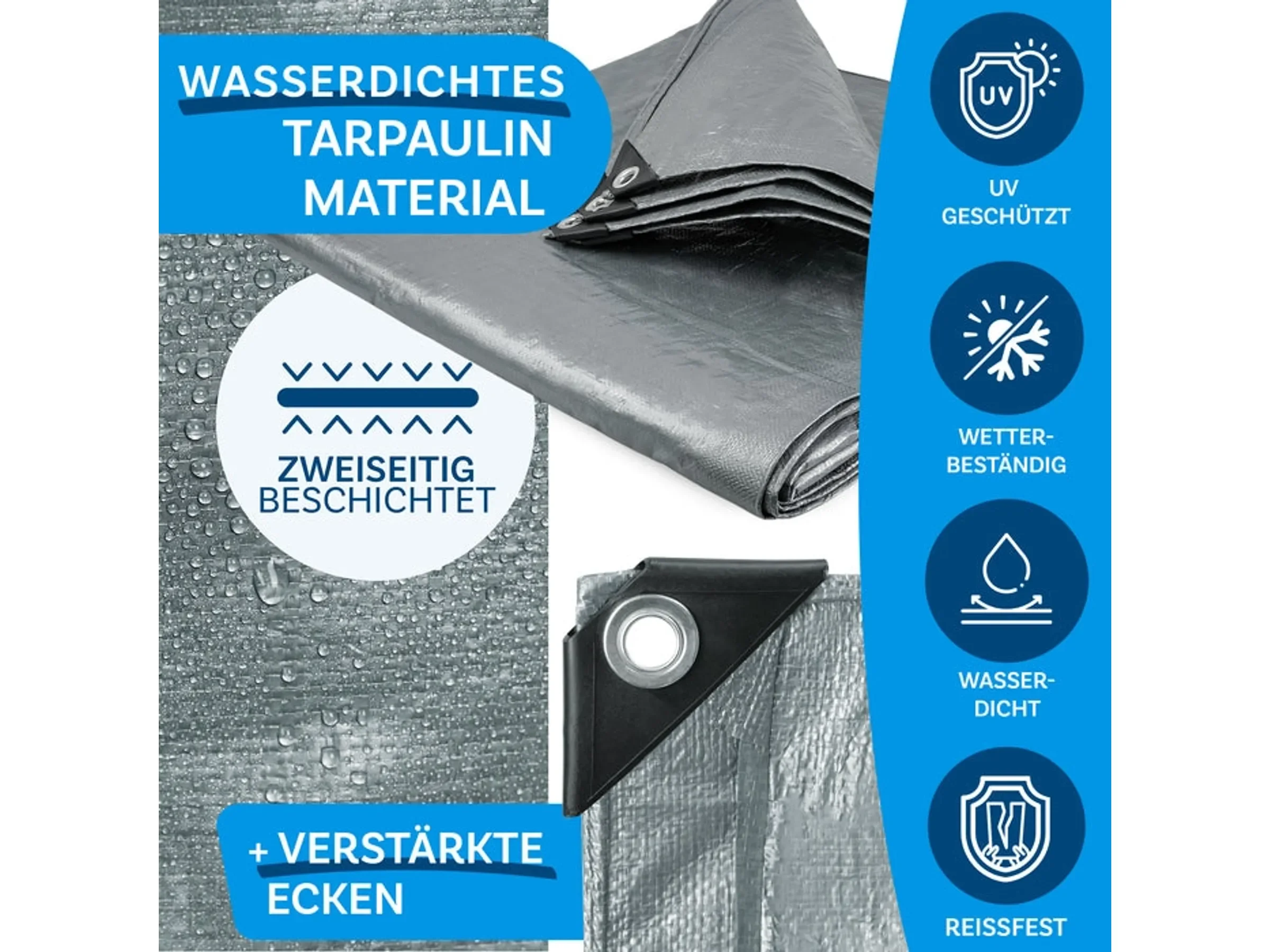 KARAT Abdeckplane 2 x 3 m, wasserdicht, mit Ösen, 80 g/m2, silber
