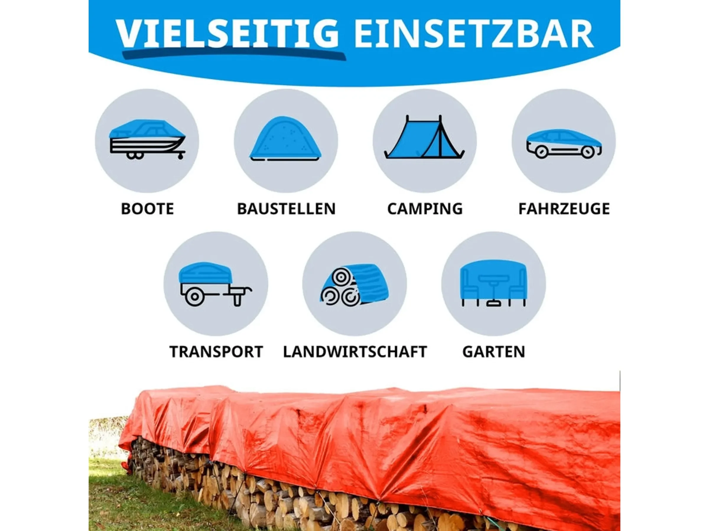 KARAT Abdeckplane 2x3 m, wasserdicht, mit Ösen, 80 g/m2, Orange