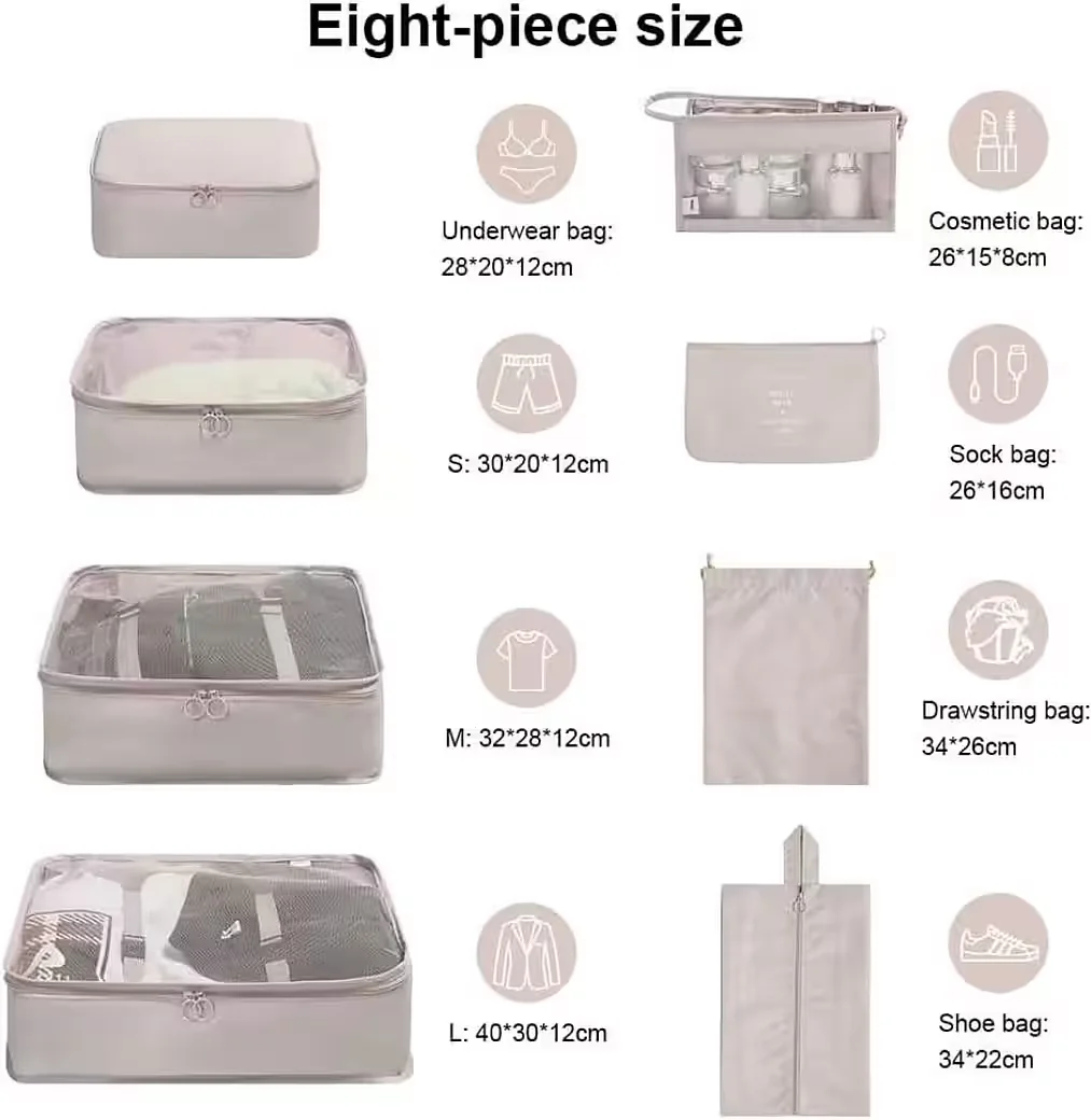 FELIXLEO Packing Cubes 8 teilig Koffer Organizer Set wasserdicht beige