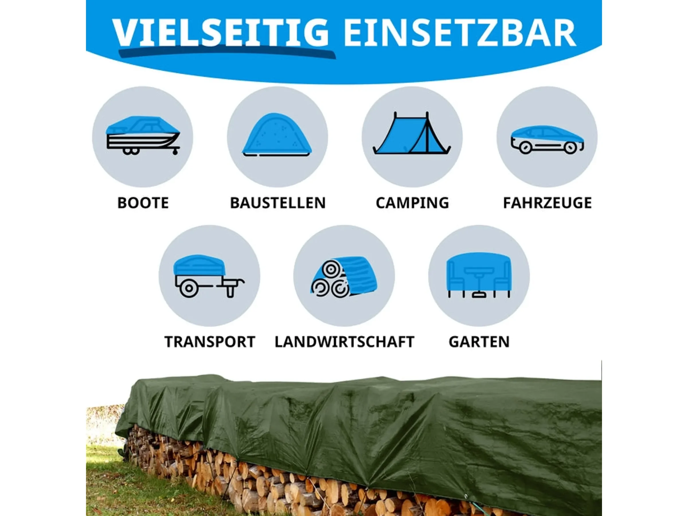 KARAT Abdeckplane 3x5 m Grün wasserdicht mit Ösen 140 g/m²
