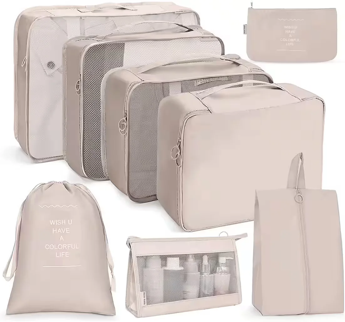 FELIXLEO Packing Cubes 8 teilig Koffer Organizer Set wasserdicht beige
