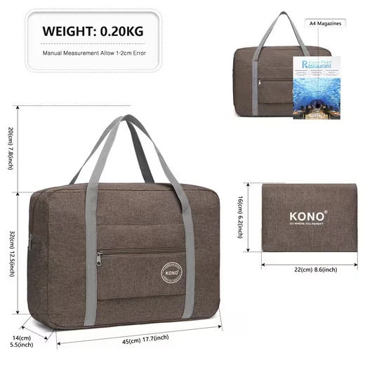 KONO Reisetasche faltbar wasserdicht für 13,5 Zoll Laptop und A4