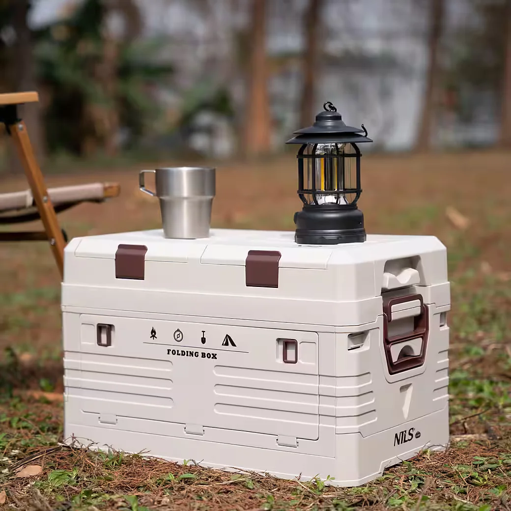 NILS CAMP Aufbewahrungsbox 50L klappbar 2in1 Campingbox mit Fächern