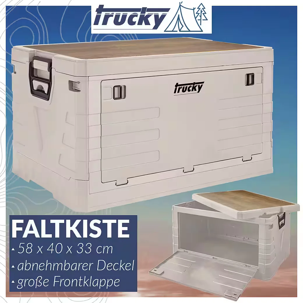 TRUCKY Faltbox 75 L Klappkiste Camping 58 x 40 x 33 cm Beige