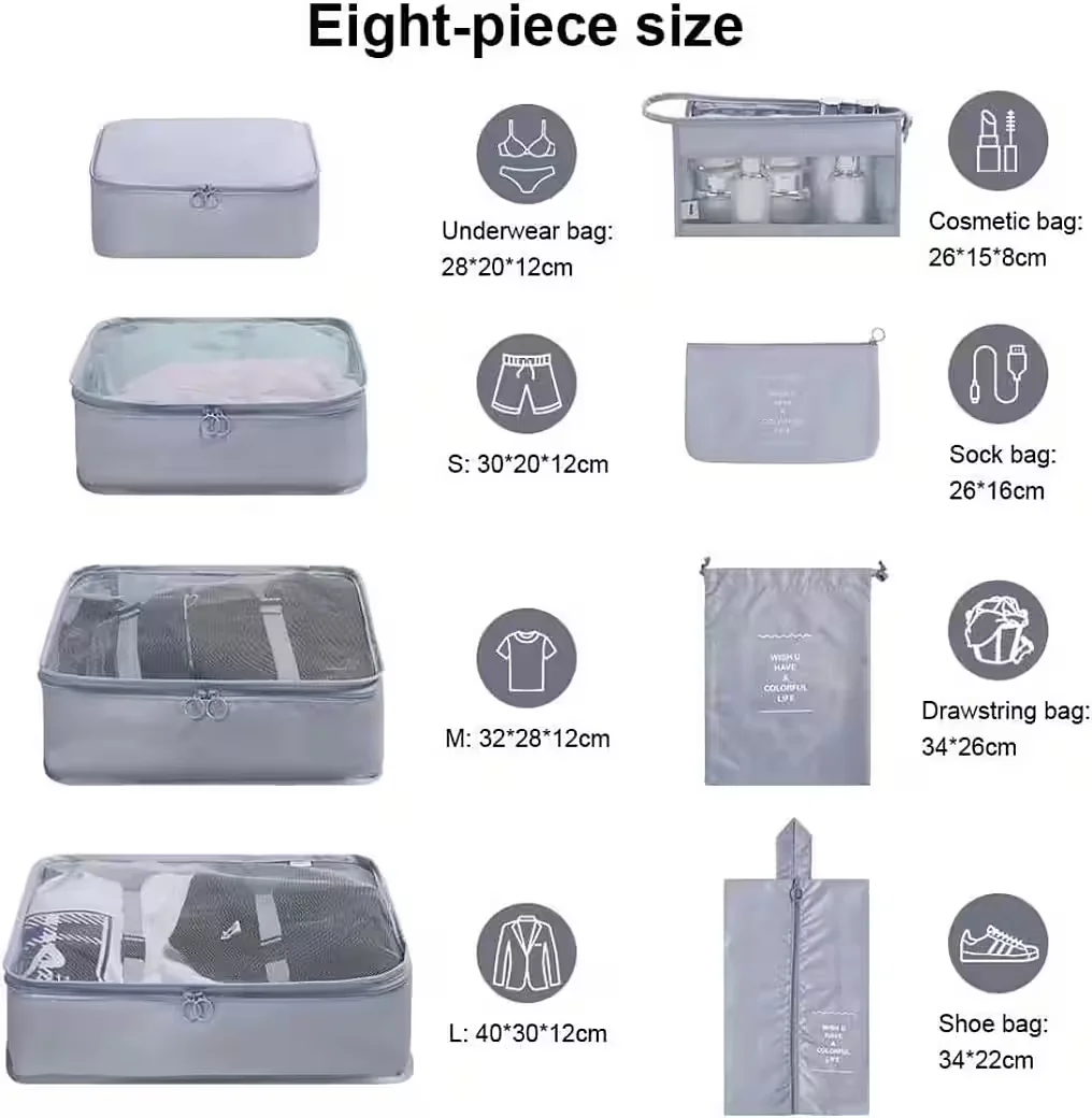 FELIXLEO Packing Cubes 8-teilig Reise Set wasserdicht grau