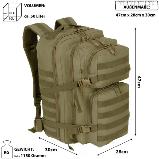 EAAKIE Army Military Rucksack 50L Outdoor Reise Arbeit Camel