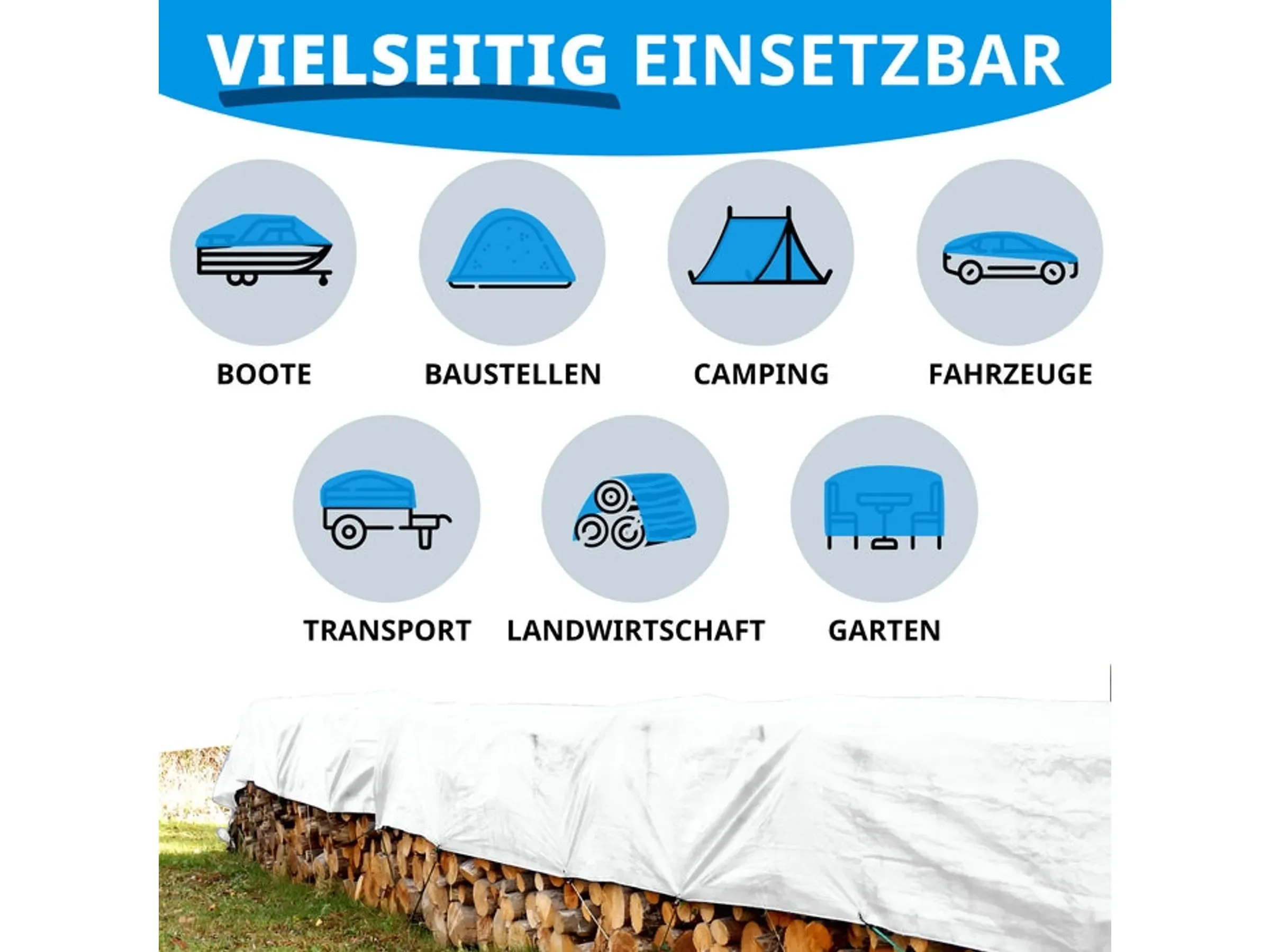 KARAT Abdeckplane wasserdicht mit Ösen 140 g/m2 3 x 4 m Weiß