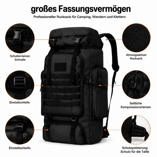 TOOMOKE Wanderrucksack Herren Damen wasserdicht Outdoor Camping