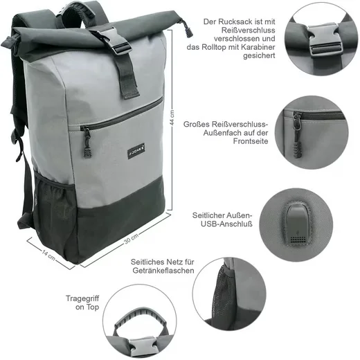 J JONES JENNIFER JONES Cityrucksack Rolltop 18 bis 22 L Laptop 16 Zoll