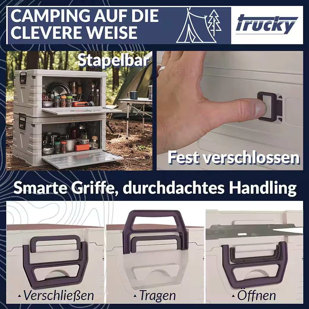 TRUCKY Faltbox 75 L Klappkiste Camping 58 x 40 x 33 cm Beige