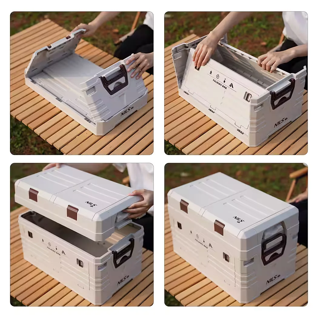 NILS CAMP Aufbewahrungsbox 50L klappbar 2in1 Campingbox mit Fächern